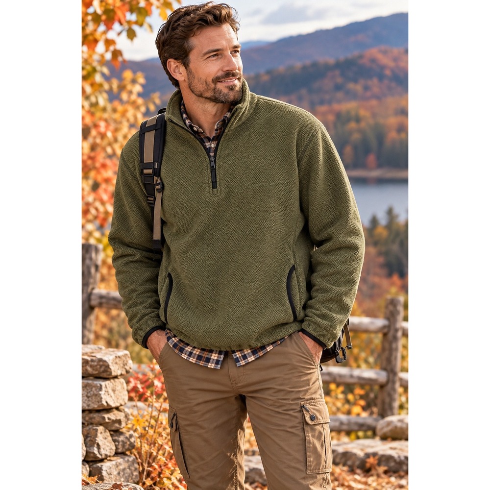 Mens Large Olive Quarter Zip Fleece Pullover Gorpcore Western Outdoor Hiking